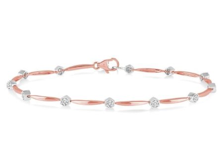 1 10 Ctw Round Cut Diamond Illusion Plate Link Bracelet in 10K Rose and White Gold Discount