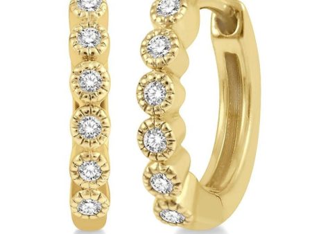 1 10 Ctw Round Cut Diamond Huggie Earrings in 10K Yellow Gold For Sale