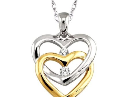 1 10 Ctw Twins Heart Round Cut Diamond Pendant in 14K White and Yellow Gold with Chain Cheap