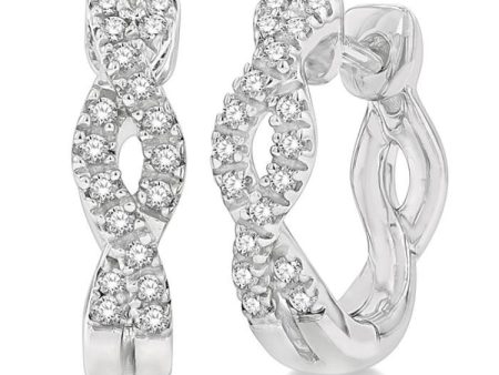 1 6 Ctw Entwined Round Cut Diamond Huggie Earrings in 10K White Gold Fashion