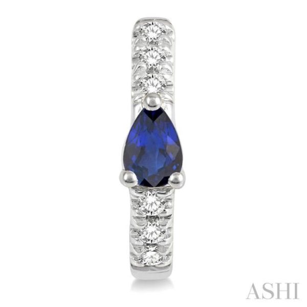 1 10 Ctw 4X3MM Pear Cut Sapphire and Round Cut Diamond Huggie Earrings in 10K White Gold on Sale