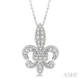 1 5 Ctw Fleur De Lis Round Cut Diamond Pendant With Link Chain in 10K White Gold Online