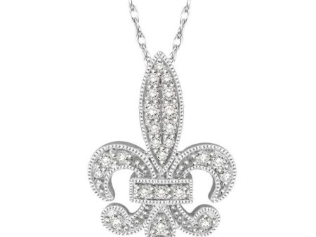 1 5 Ctw Fleur De Lis Round Cut Diamond Pendant With Link Chain in 10K White Gold Online