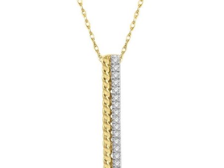 1 6 Ctw Rope Bead & Round Cut Diamond Bar Pendant With Chain in 14K Yellow Gold Fashion