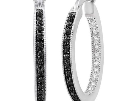 1 3 Ctw White and Black Diamond Hoop Earrings in Sterling Silver For Discount