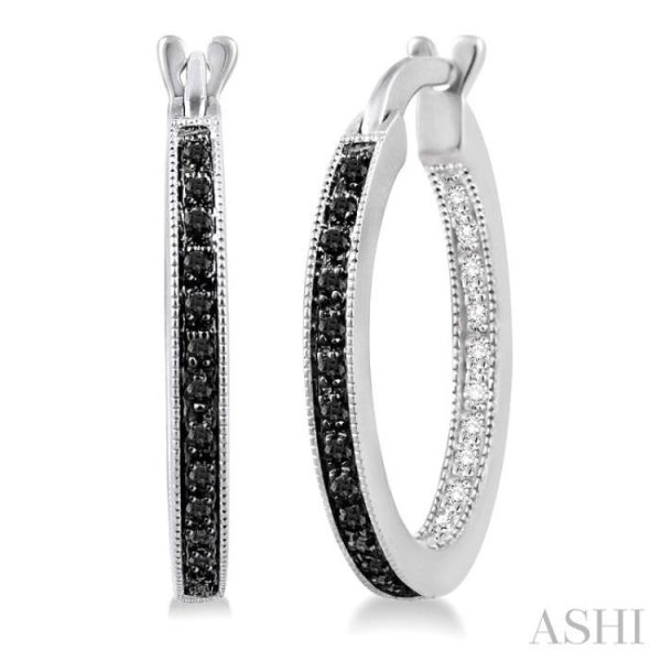 1 3 Ctw White and Black Diamond Hoop Earrings in Sterling Silver For Discount