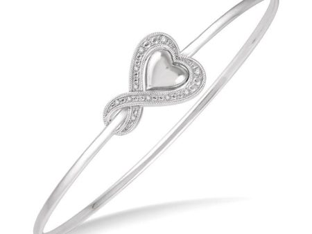 1 20 Ctw Twisted Heart Charm Round Cut Diamond Flexi Bangle in Sterling Silver Supply