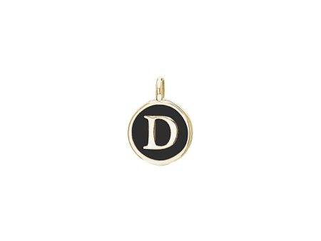 Gold Finish Sterling Silver Black Enamel Initial Charm - D For Sale