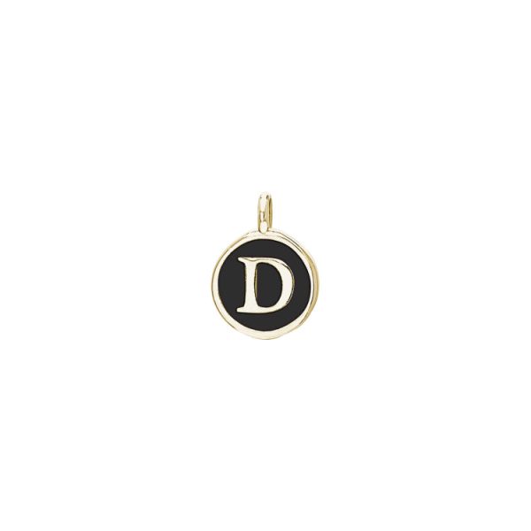 Gold Finish Sterling Silver Black Enamel Initial Charm - D For Sale