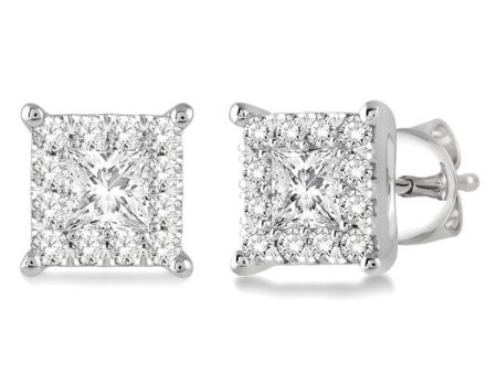 1 Ctw Lovebright Diamond Earrings in 14K White Gold Cheap