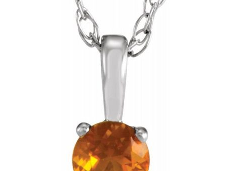 14K White 3 mm Natural Citrine Youth Solitaire 14  Necklace For Sale