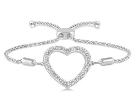 1 10 Ctw Heart Charm Round Cut Diamond Sterling Silver Lariat Bracelet Cheap