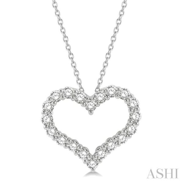 1 1 2 ctw Heart Shape Round Cut Diamond Pendant With Chain in 14K White Gold Online Sale