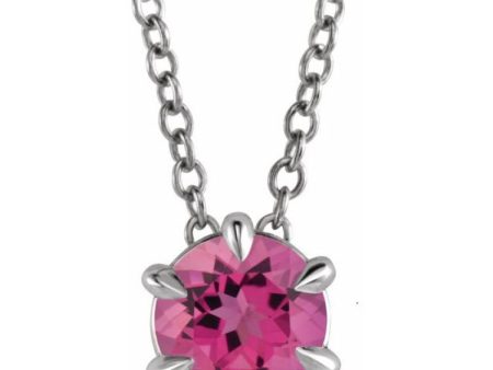 Sterling Silver 5 mm Natural Pink Tourmaline Solitaire 16-18  Necklace For Discount