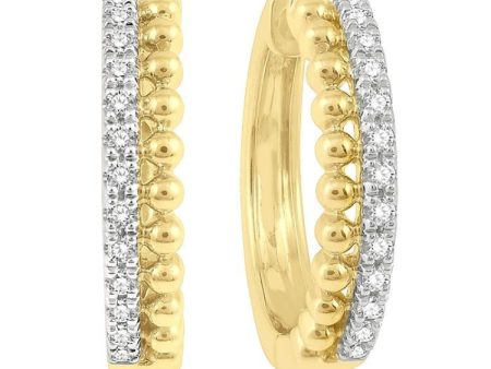 1 4 Ctw Circular Bead & Round Cut Diamond Hoop Earring in 14K Yellow Gold Hot on Sale