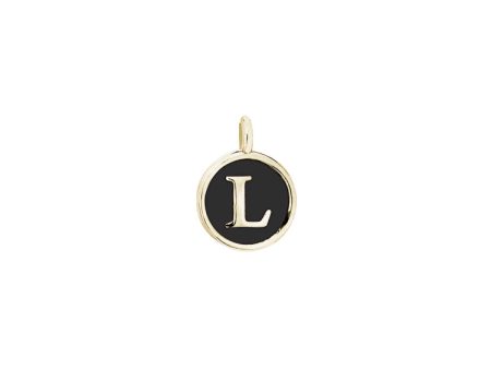 Gold Finish Sterling Silver Black Enamel Initial Charm - L Online