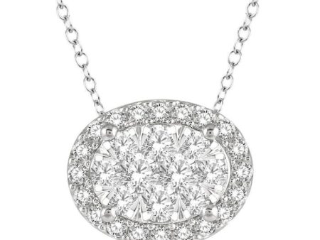 1 2 Ctw Oval Shape Lovebright Round Cut Diamond Pendant in 14K White Gold on Sale