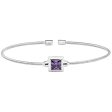 Rhodium Finish Sterling Silver Cable Cuff Bracelet with Princess Cut Simulated Light Amethyst Birth Gem For Discount