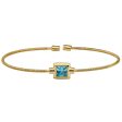 Gold Finish Sterling Silver Cable Cuff Bracelet with Princess Cut Simulated Aqua Marine Birth Gem on Sale