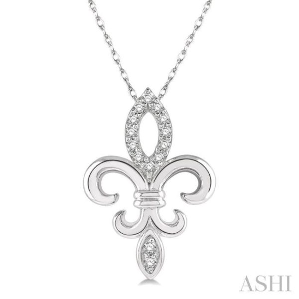 1 10 Ctw Fleur De Lis Round Cut Diamond Pendant With Chain in 10K White Gold Hot on Sale