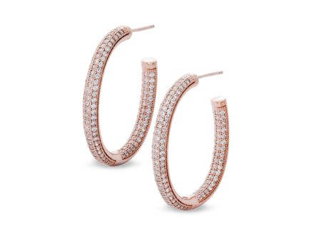 Rose Gold Finish Sterling Silver Micropave Oval Inside Out Hoop Earrings with 294 Simulated Diamonds Cheap