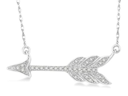 1 10 Ctw Round Cut Diamond Arrow Pendant in 10K White Gold with Chain For Cheap