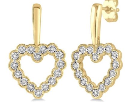 1 8 Ctw Scalloped Heart Charm Round Cut Diamond Earring in 10K Yellow Gold For Discount