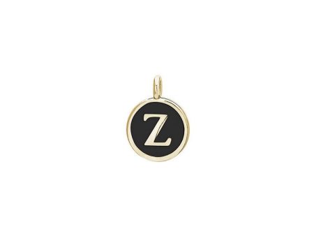 Gold Finish Sterling Silver Black Enamel Initial Charm - Z Cheap