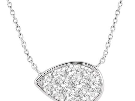 1 2 Ctw Pear Shape Lovebright Diamond Necklace in 14K White Gold For Sale