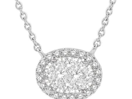 1 3 ctw Oval Shape Round Cut Diamond Lovebright Necklace in 14K White Gold For Cheap