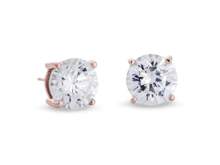 Rose Gold Finish Sterling Silver Prong Set Round Simulated Diamond Earrings Approx. 4CTTW Online now