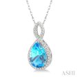 1 4 Ctw Round Cut Diamond and Entwined Pear Cut 12x8 MM Blue Topaz Semi Precious Pendant in 10K White Gold with chain on Sale