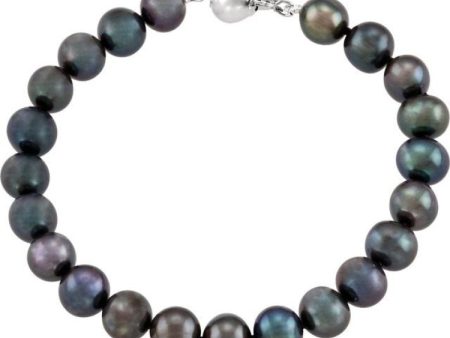 Sterling Silver Cultured Black Freshwater Pearl 7 3 4  Bracelet Online Sale