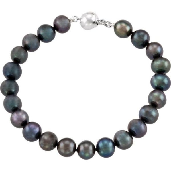 Sterling Silver Cultured Black Freshwater Pearl 7 3 4  Bracelet Online Sale