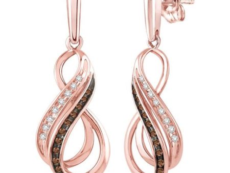 1 6 Ctw Round Cut White and Champagne Brown Diamond Earrings in 10K Rose Gold Online