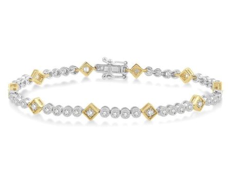 1 1 2 Ctw Round & Diamond Mount Round Cut Diamond Bracelet in 14K White and Yellow Gold Cheap