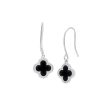 Platinum Finish Sterling Silver Micropave Black Enamel Clover Earrings with Simulated Diamonds For Sale