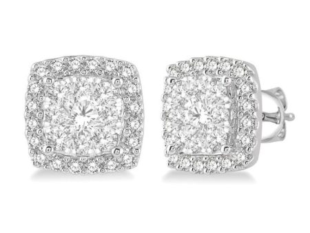 1 Ctw Cushion Shape Lovebright Round Cut Diamond Stud Earrings in 14K White Gold Online Hot Sale