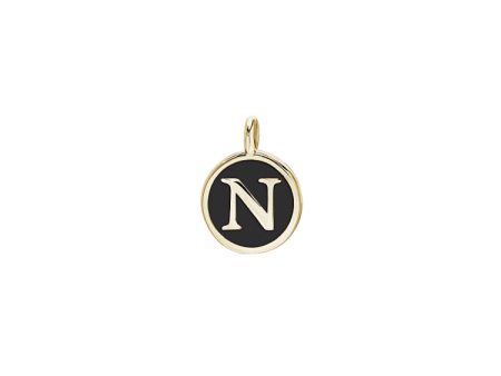 Gold Finish Sterling Silver Black Enamel Initial Charm - N Online Sale