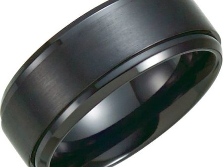 Black Titanium 9 mm Ridged Band Size 8 Fashion