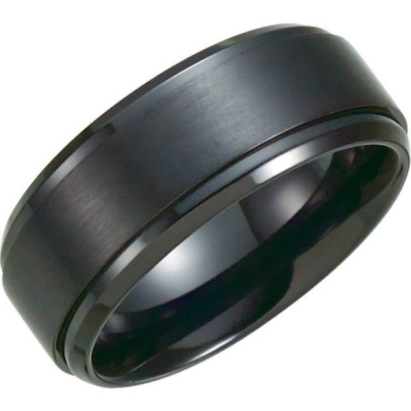 Black Titanium 9 mm Ridged Band Size 8 Fashion