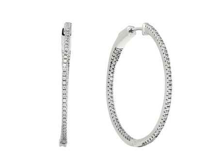 Platinum Finish Sterling Silver Micropave Inside Out Large Hoop Earrings with Simulated Diamonds Discount