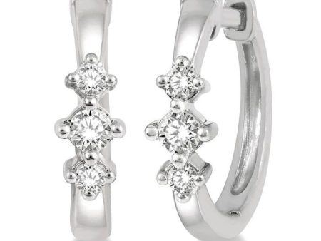 1 6 Ctw Three Stone Round Cut Diamond Huggie Earrings in 10K White Gold Supply