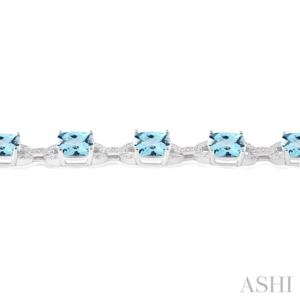 7x7  MM Cushion Shape Blue Topaz and 1 20 Ctw Round Cut Diamond Fashion Bracelet in Sterling Silver Online now