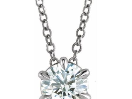 Sterling Silver 5 mm Natural White Sapphire Solitaire 16-18  Necklace on Sale