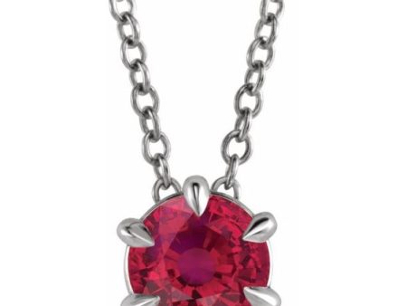 Platinum 6 mm Lab-Grown Ruby Solitaire 16-18  Necklace Hot on Sale