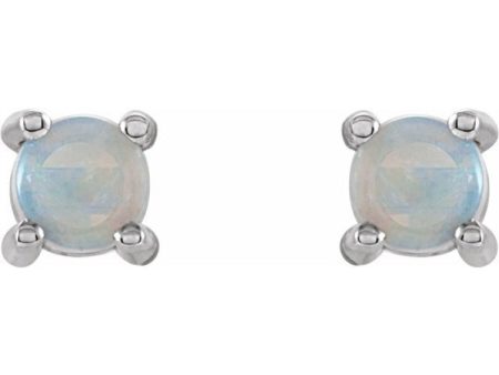 14K White 4 mm Natural White Opal Earrings Online