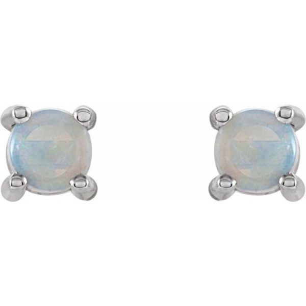 14K White 4 mm Natural White Opal Earrings Online