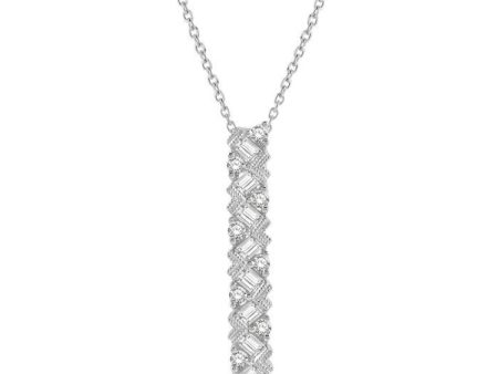 1 2 Ctw Zigzag Baguette and Round Cut Diamond Bar Pendant With Chain in 14K White Gold Online