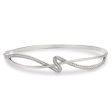 Platinum Finish Sterling Silver Micropave Ribbon Swirll Bangle Bracelet with Simulated Diamonds Fashion